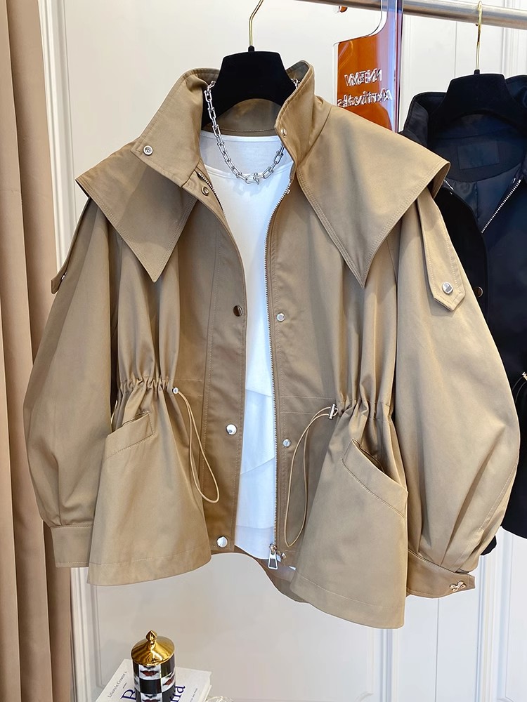 Street Fashion Korean Girl - 長袖カジュアルショートトレンチジャケット、ウエストを強調したパーティーデザイン、シックで快適な韓国風ヴィンテージトップス（女性用）
