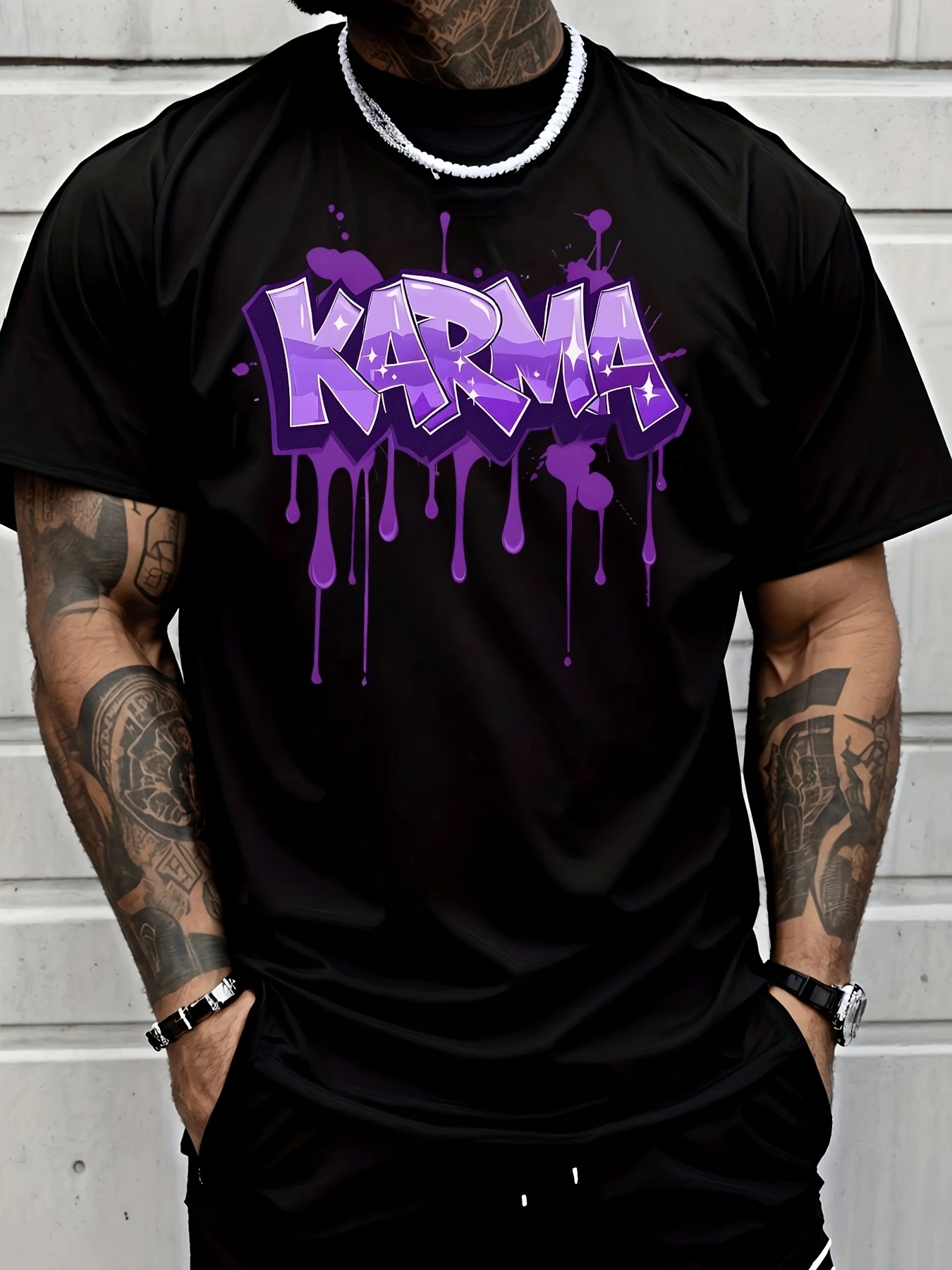 Street Fashion Graffiti - カルマグラフィティ インクスプラッシュプリント Tシャツ メンズ ブラック クルーネック