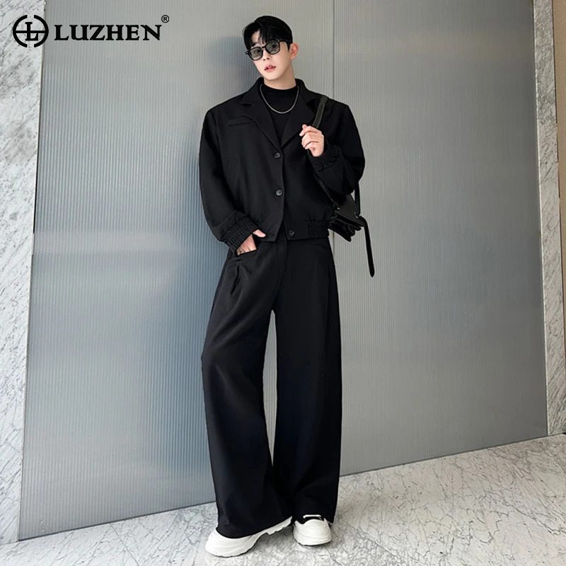 Street Fashion For 2026 - LUZHEN 春のブレザーネックカジュアルジャケット メンズファッション 2026 ストリートルーズストレートカジュアルパンツ ワイドレッグ