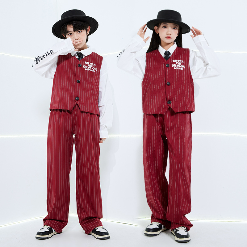 Street Fashion For Boy - ファッションガールズストライプストリートダンスウェアセットボーイズ社交ダンス競技衣装グループジャズ服ステージヒップホップ Kpop 衣装