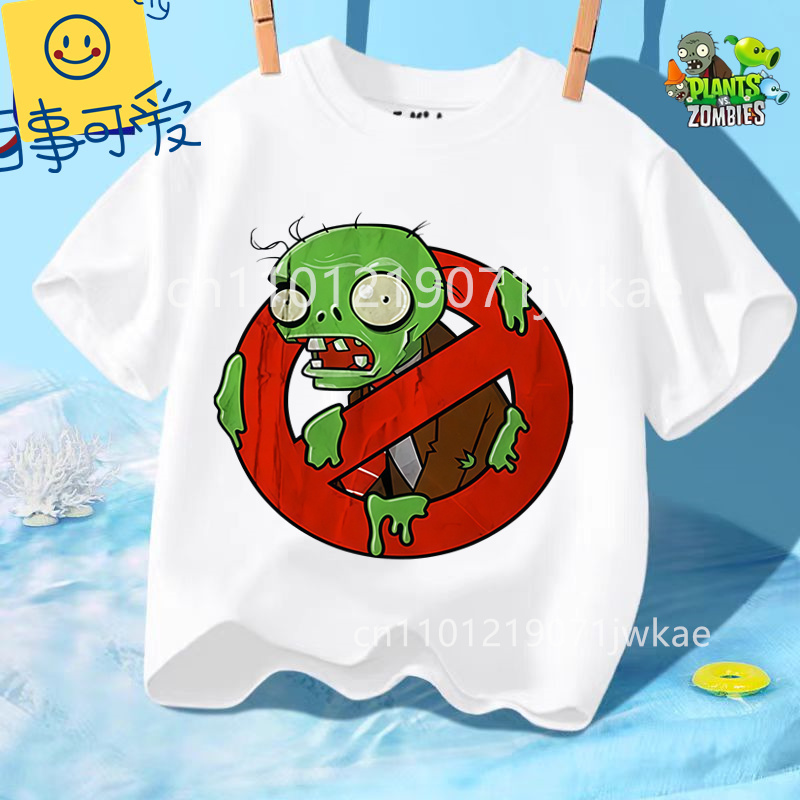 Street Fashion Vs Streetwear - 夏用クルーネックTシャツ 男の子 女の子用 カジュアル デイリーウェア プラントvsゾンビ