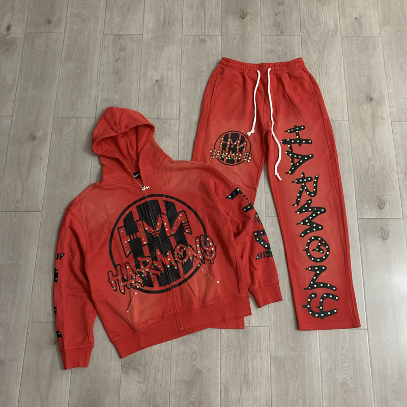 Street Fashion Winter - ファッションストリートファッションブランドHARMONYのフーディーとパンツのセット、ホットスタンピング加工、高品質ジッパーカーディガン、カジュアルなハーモニーセット