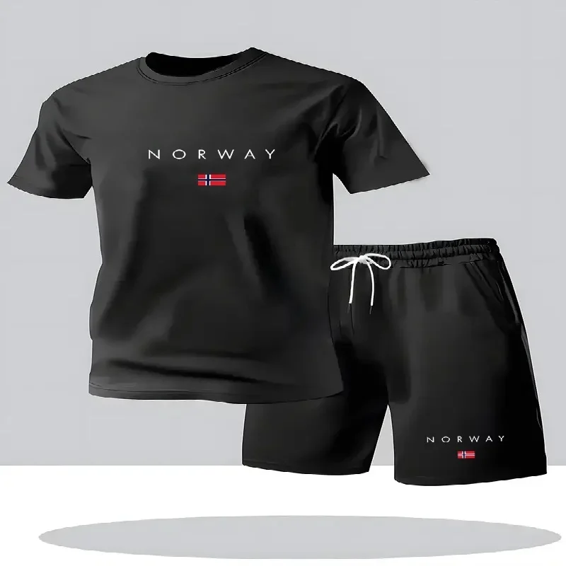 Street Fashion For 2026 - 2026年新作 メンズカジュアル半袖ショートパンツ2点セット アーバンストリートファッション Tシャツショートパンツセット メンズプリントスポーツウェア