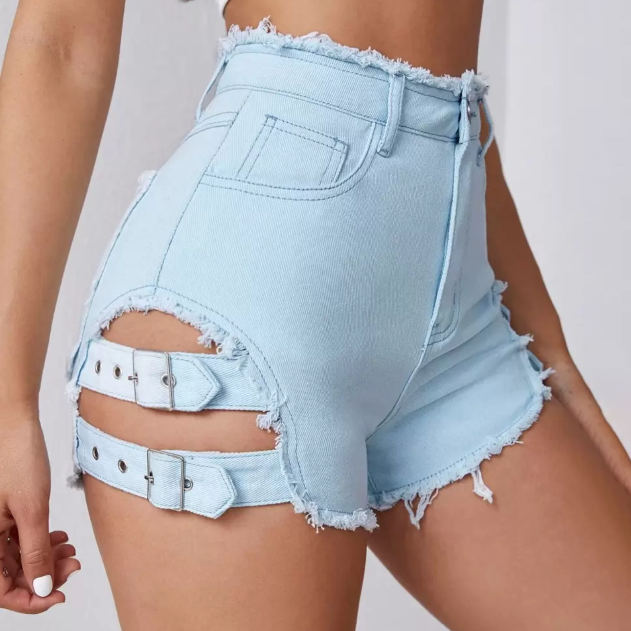 Street Fashion Jeans - 女性ハイウエストデニムショートパンツダメージ加工裾夏カジュアルストリートウェアサイドスリット生端Aラインホットパンツファッション衣装
