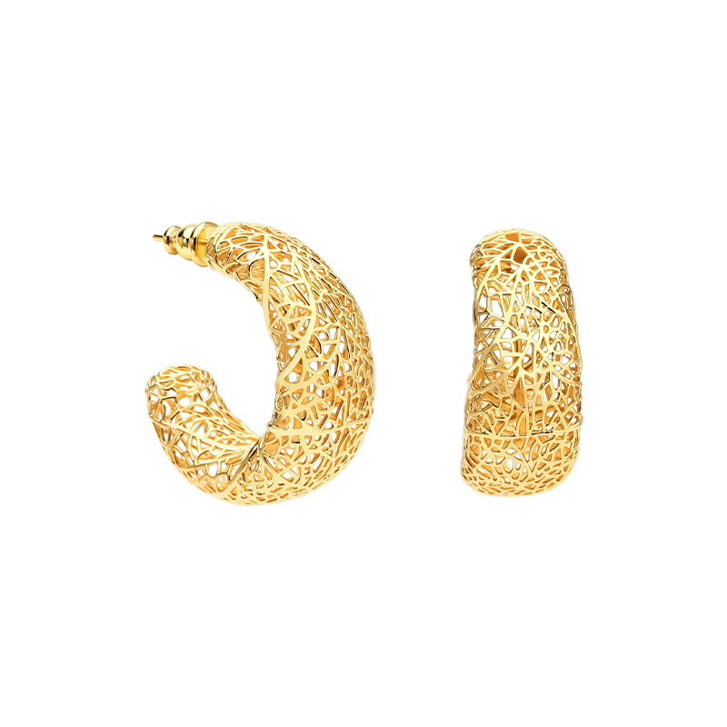 Street Fashion Website - IVOG C シェイプ中空イヤリング 女性用 18K ゴールドメッキイヤリング