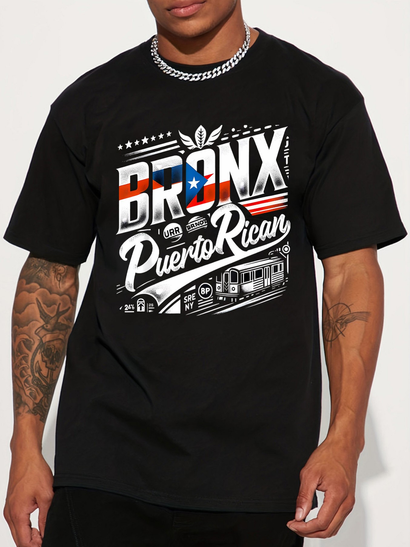 Street Fashion Brand Logo - ブロンクスプエルトリコロゴプリントアメリカンファッションブランドデザインセンスグラフィティレタープリント半袖Tシャツ男女兼用ハイストリート愛好家向け服トップス