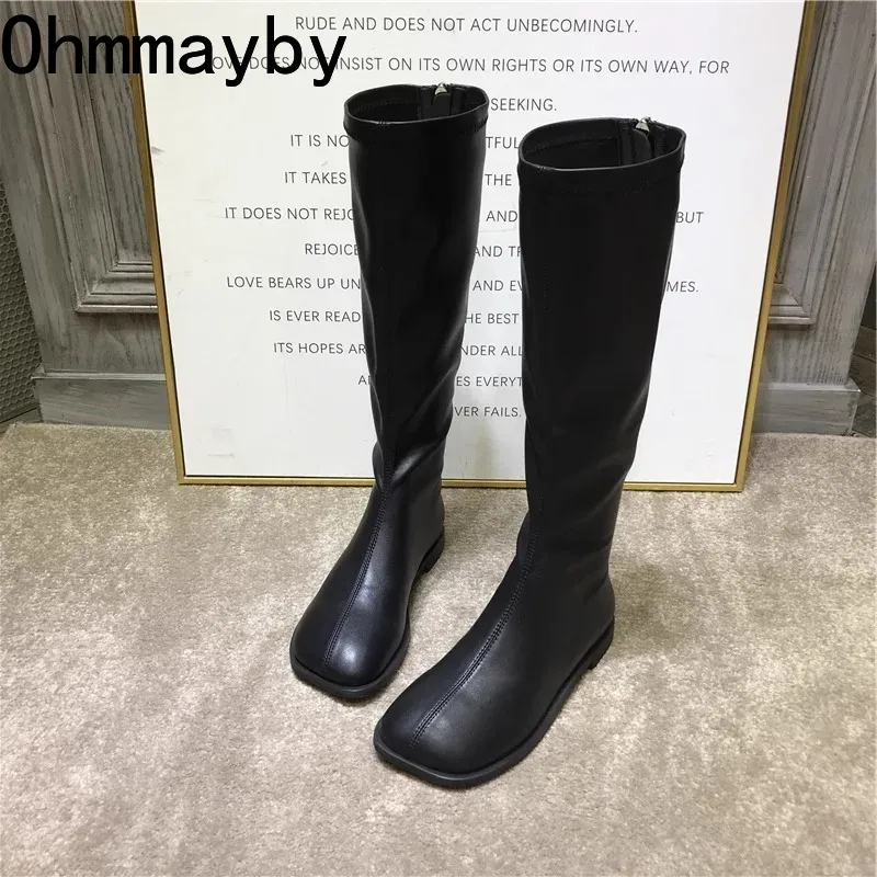 Street Fashion Winter - 女性用ニーハイブーツ,スクエアトゥシューズ,ロングブーツ,モダンフラット,ストレッチ,ストリートスタイル,エレガントなファッション
