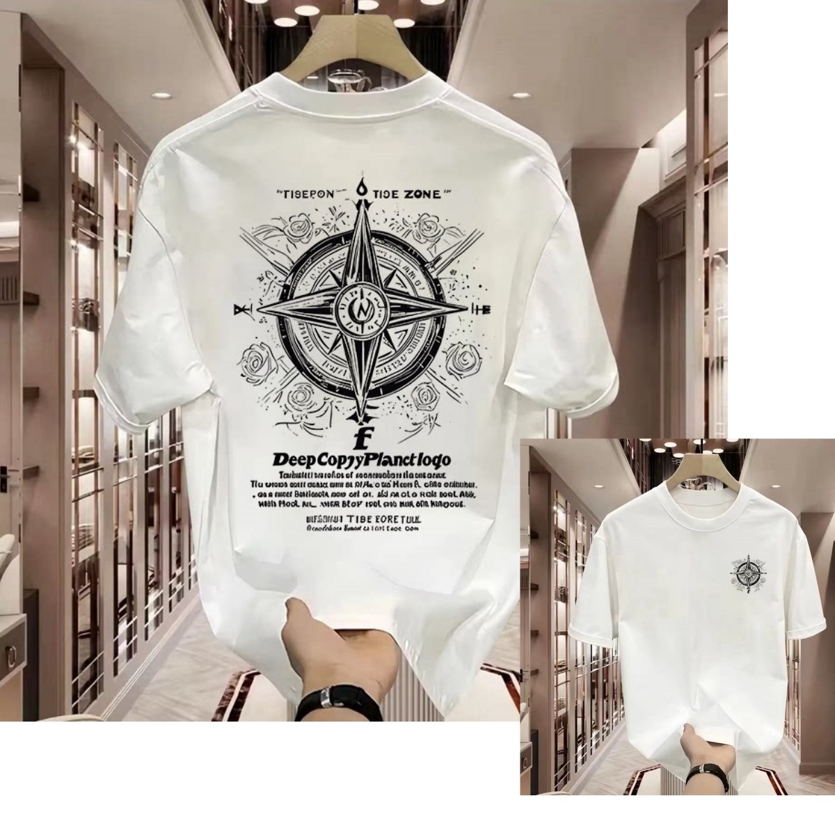 Street Fashion Brand Logo - ストリートファッショントレンドブランドクラシックロゴコンパスポインターカジュアルTシャツ高級ブランドメンズ＆レディーストップス