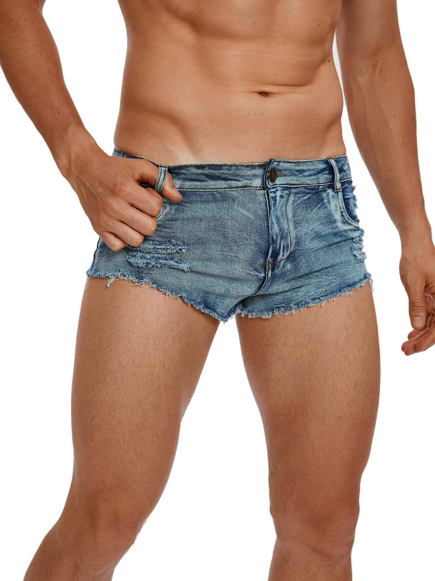 Street Fashion Jeans - メンズローウエストジーンズショーツファッションポケット夏カジュアルショーツヴィンテージデニムカラー男性ナイトクラブホットパンツ男性服