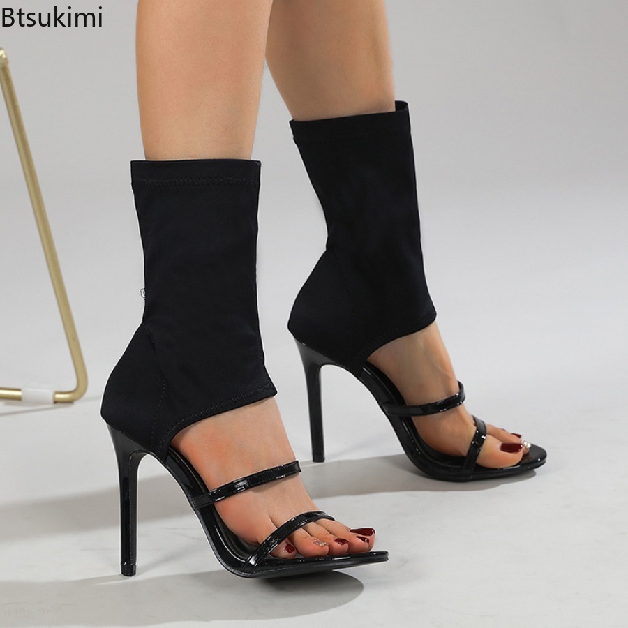 セクシーなストレッチブーツ、ハイヒール、レディースサンダル、 - Street Fashion Outfit のレビューと価格