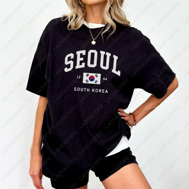 ソウル韓国旗ユニセックス Tシャツヴィンテージクラシックファ - Street Fashion Of Seoul のレビューと価格