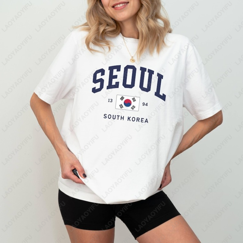 ソウル韓国旗ユニセックス Tシャツヴィンテージクラシックファ - Street Fashion Of Seoul のレビューと価格