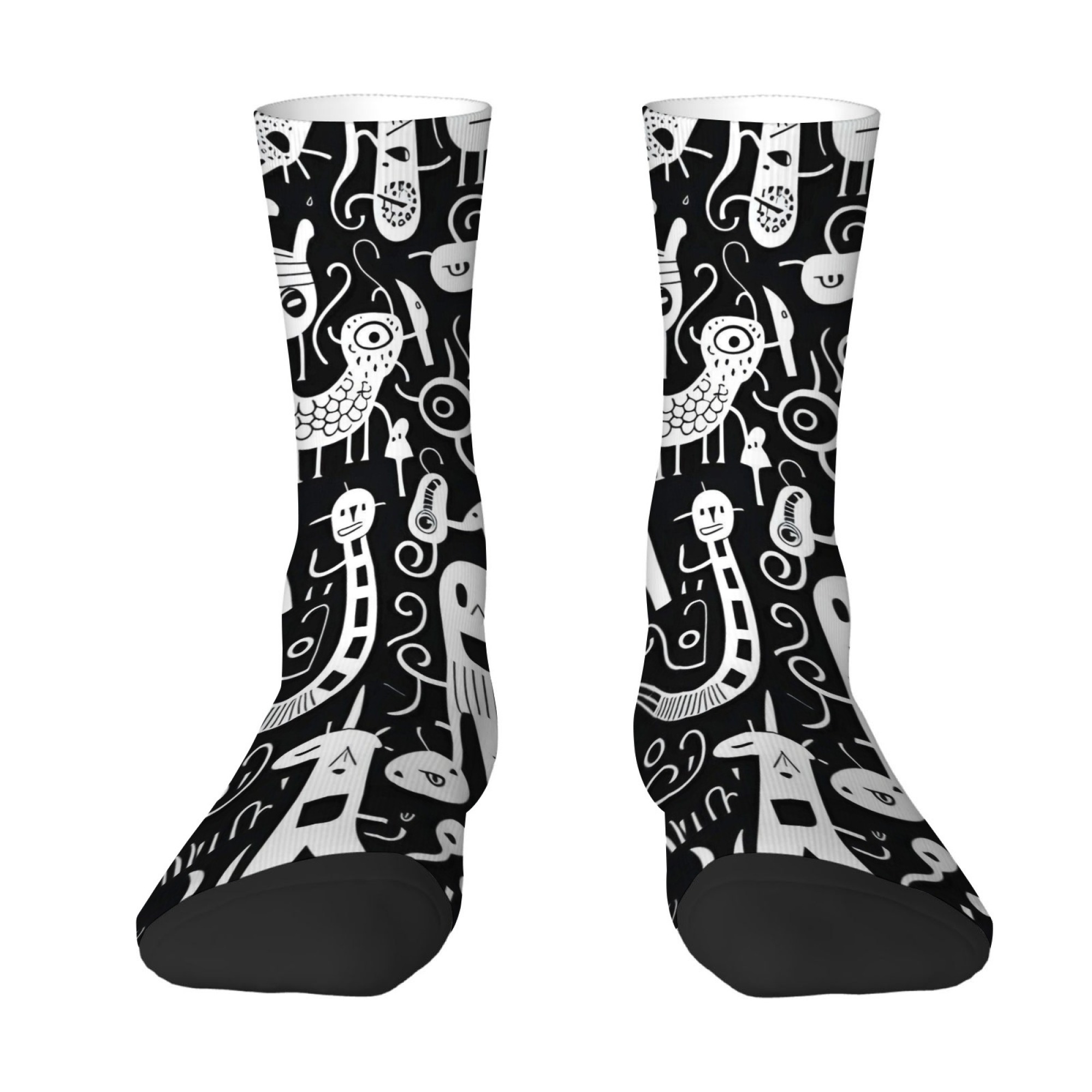 黒白グラフィティ風プリント メンズソックス 快適 通気性 肌 - Quirky Street Fashion のレビューと価格
