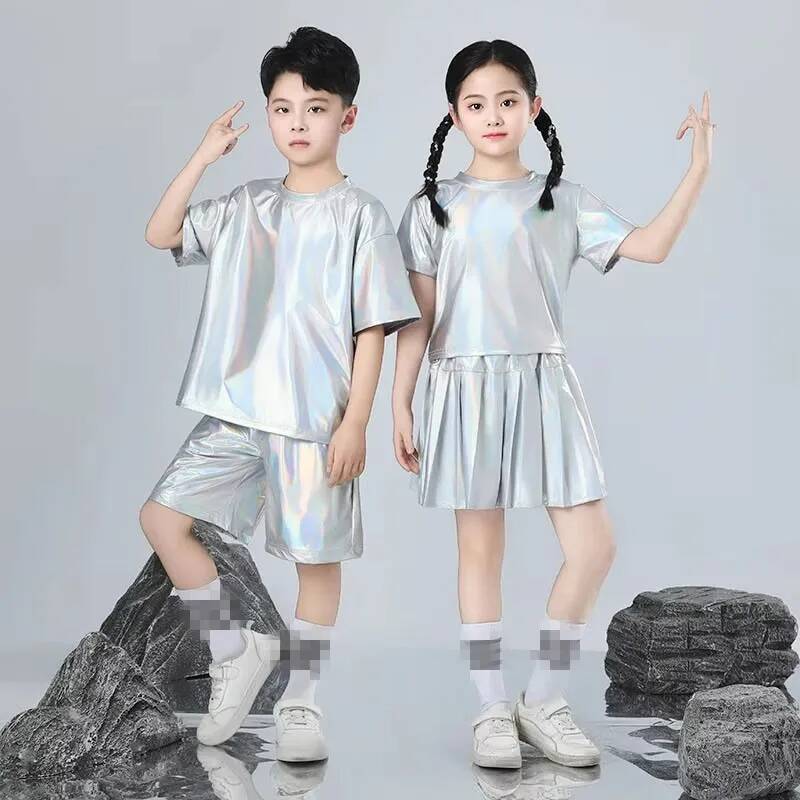 男の子と女の子のヒップホップセットシルバーカラージャズダンス - Street Fashion For Boy のレビューと価格