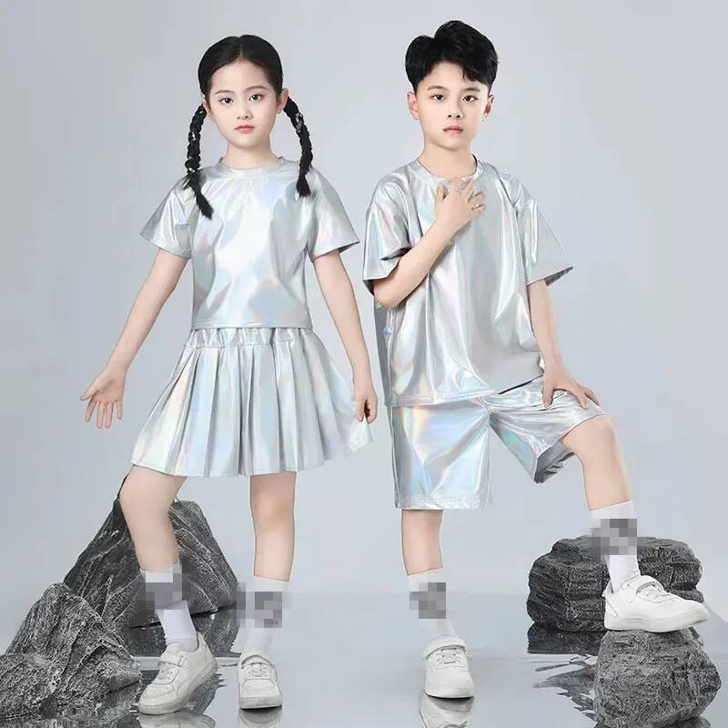 男の子と女の子のヒップホップセットシルバーカラージャズダンス - Street Fashion For Boy のレビューと価格