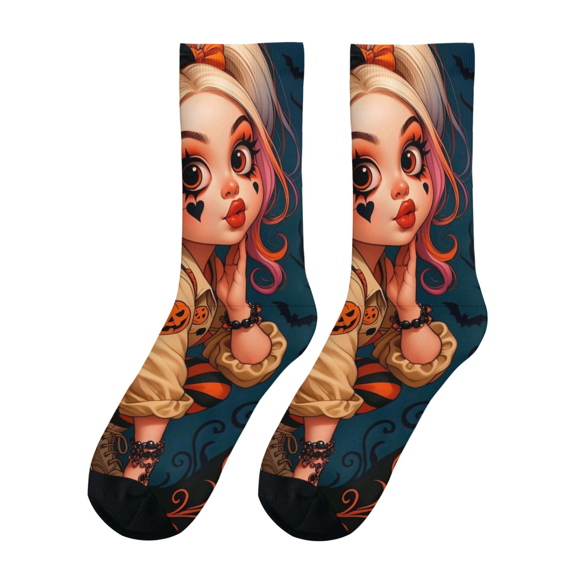 漫画風ツインテールガールプリントメンズソックス、滑り止め、肌 - Quirky Street Fashion のレビューと価格