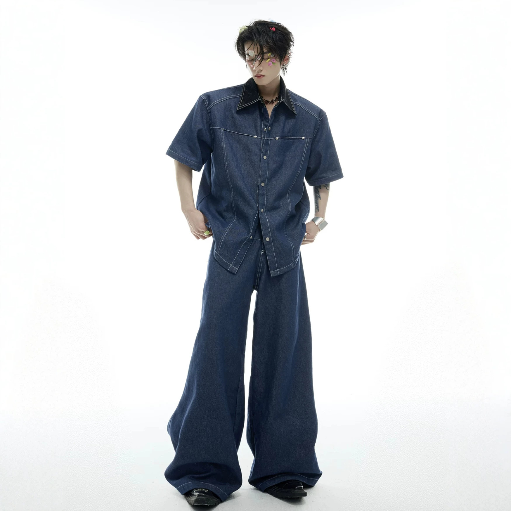 夏のメンズデニムマッチングセットアメリカンファッションハイス - Street Fashion Jeans のレビューと価格