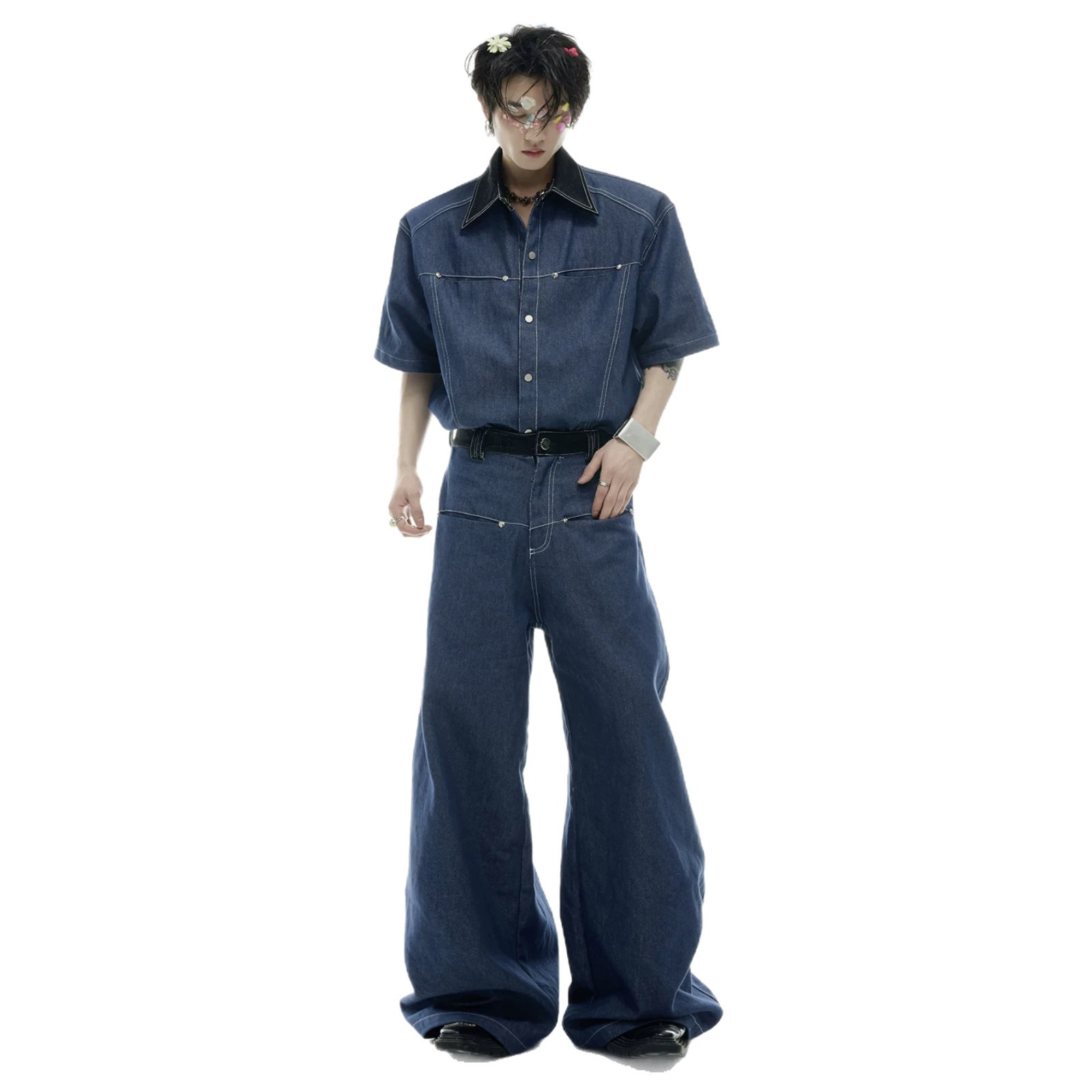 夏のメンズデニムマッチングセットアメリカンファッションハイス - Street Fashion Jeans のレビューと価格