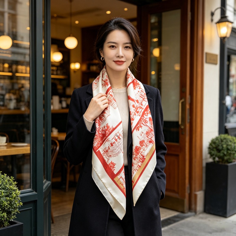 高級100%純粋マルベリーシルクスクエアスカーフ90X90c - French Street Fashion のレビューと価格