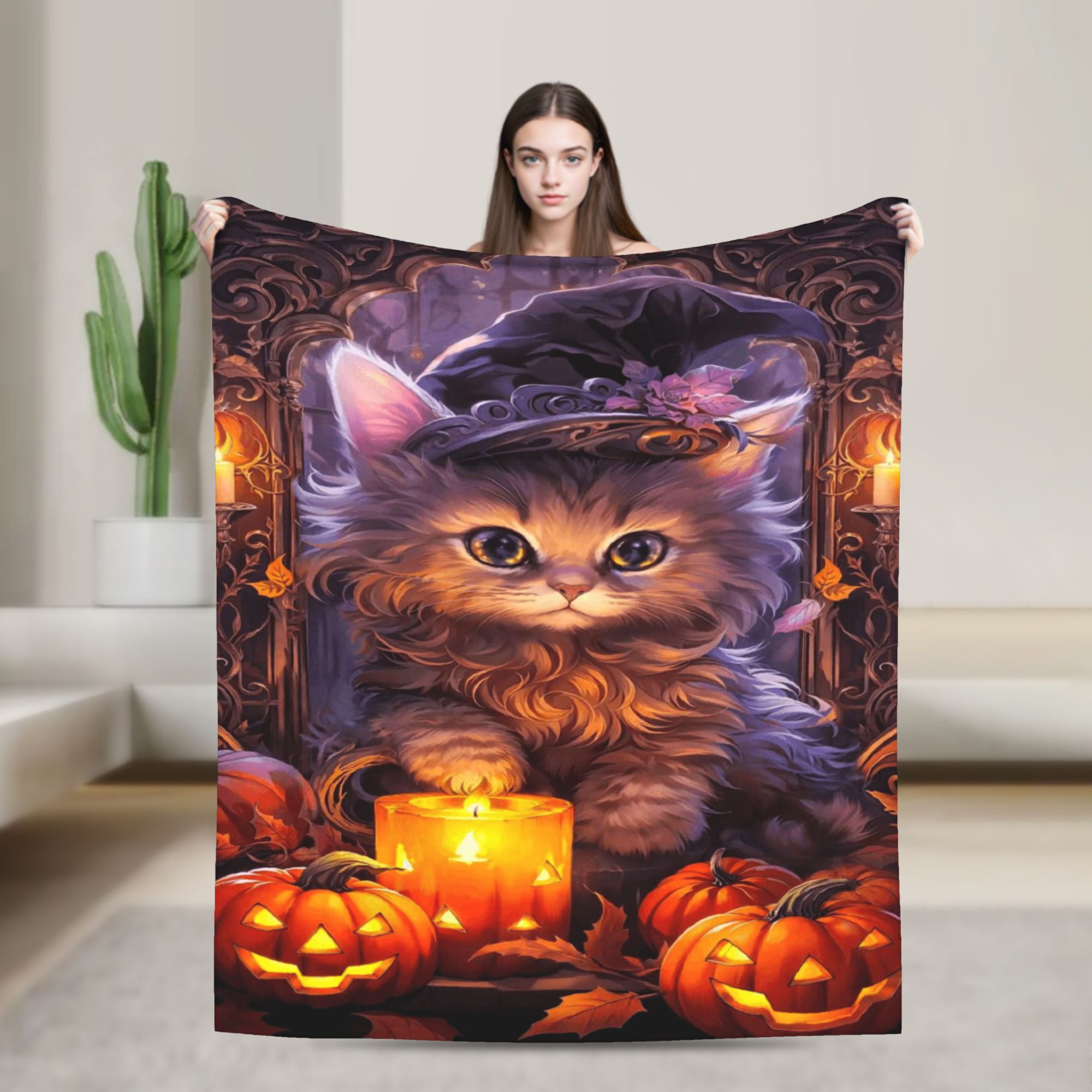 魔女のような黒猫のハロウィンブランケット、高品質で暖かいペッ - Street Fashion Loverboy のレビューと価格