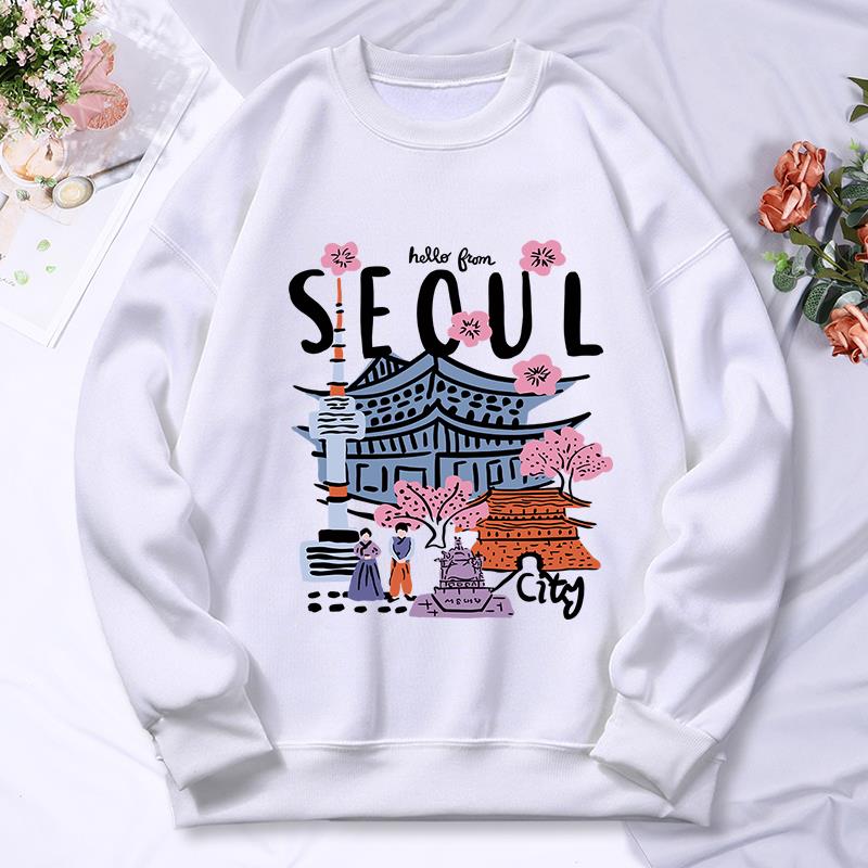 ソウル美しい風景印刷レディースフード付き秋カジュアル暖かいパ - Street Fashion Of Seoul のレビューと価格