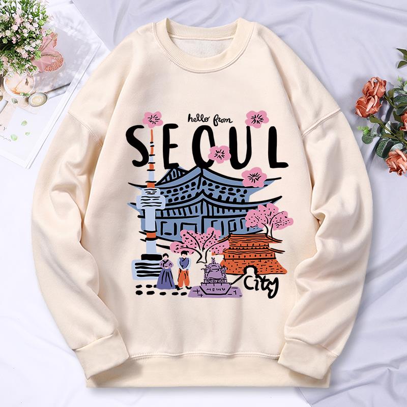 ソウル美しい風景印刷レディースフード付き秋カジュアル暖かいパ - Street Fashion Of Seoul のレビューと価格