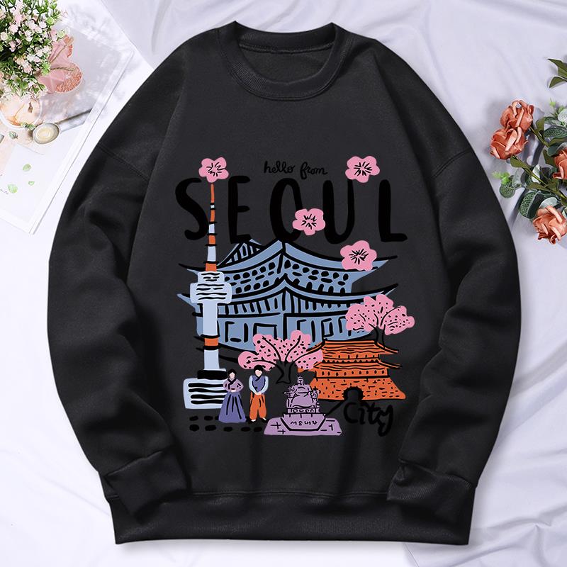ソウル美しい風景印刷レディースフード付き秋カジュアル暖かいパ - Street Fashion Of Seoul のレビューと価格