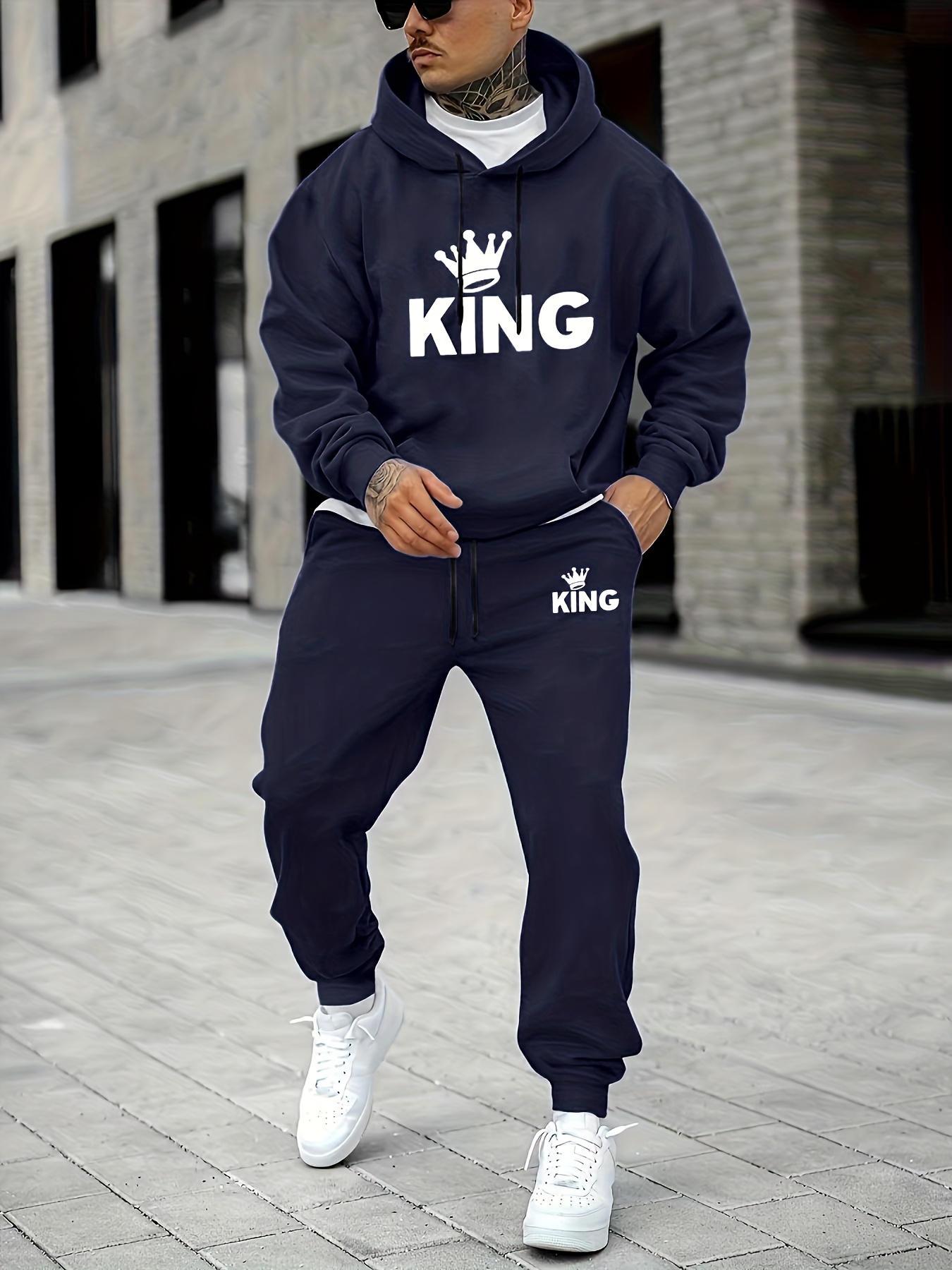 メンズ キングクラウンプリントトラックスーツ 2ピースセット - Street Fashion Outfit のレビューと価格