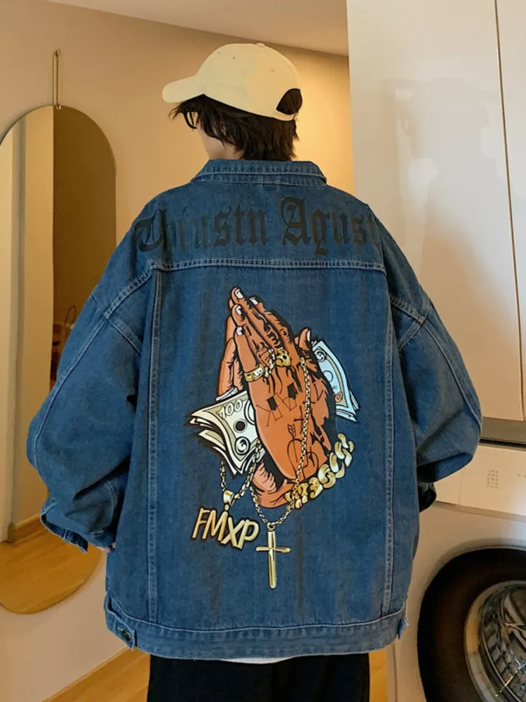 シックなヒップホップ西海岸デニムジャケット男性ファッションハ - Street Fashion Hong Kong のレビューと価格