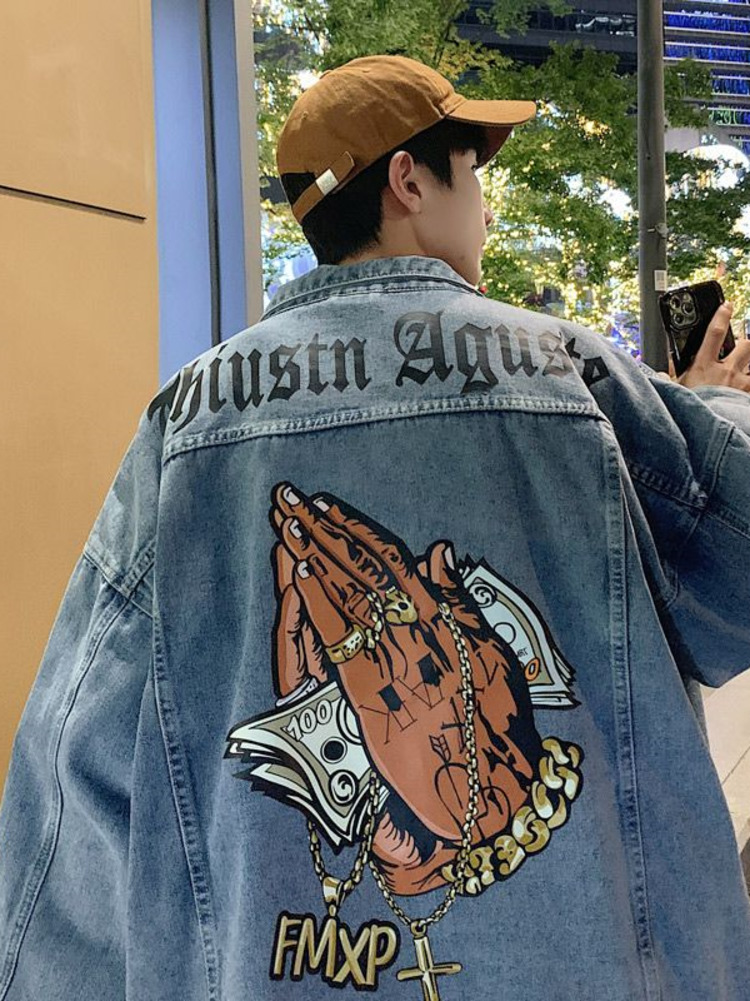 シックなヒップホップ西海岸デニムジャケット男性ファッションハ - Street Fashion Hong Kong のレビューと価格