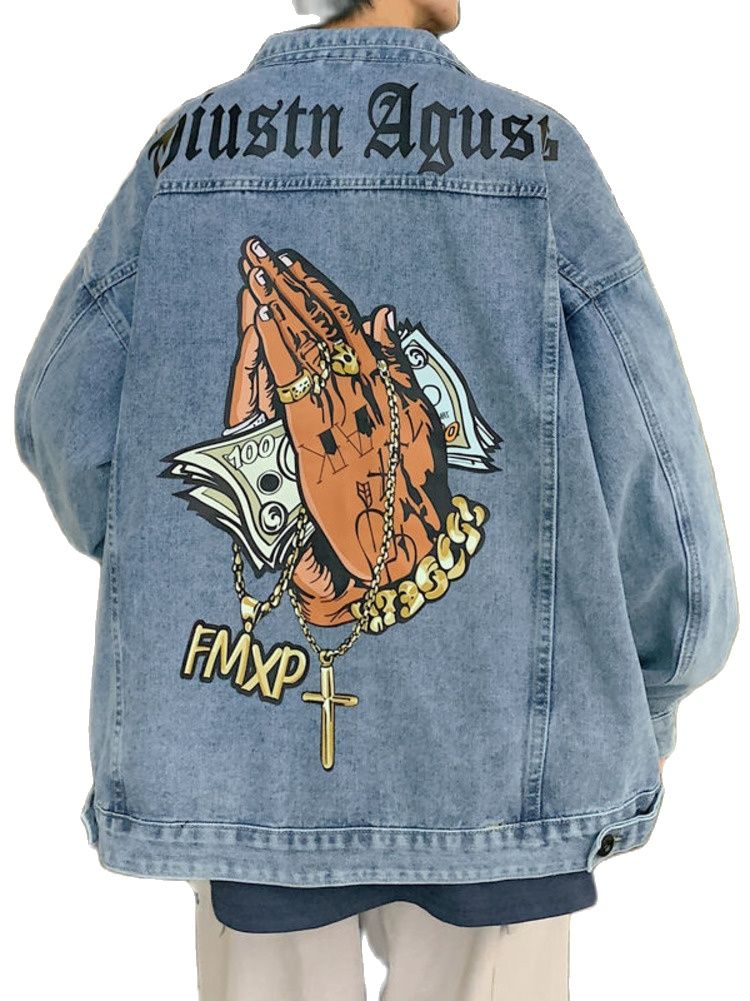 シックなヒップホップ西海岸デニムジャケット男性ファッションハ - Street Fashion Hong Kong のレビューと価格