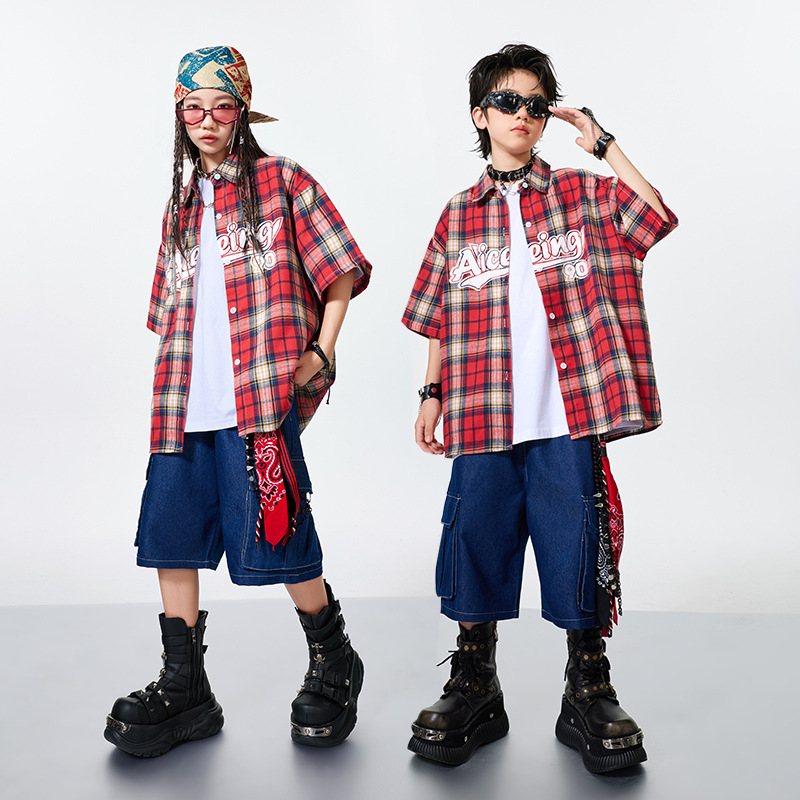 ボーイズ社交ダンスヒップホップダンス衣装ガールズルーズチェッ - Street Fashion For Boy のレビューと価格