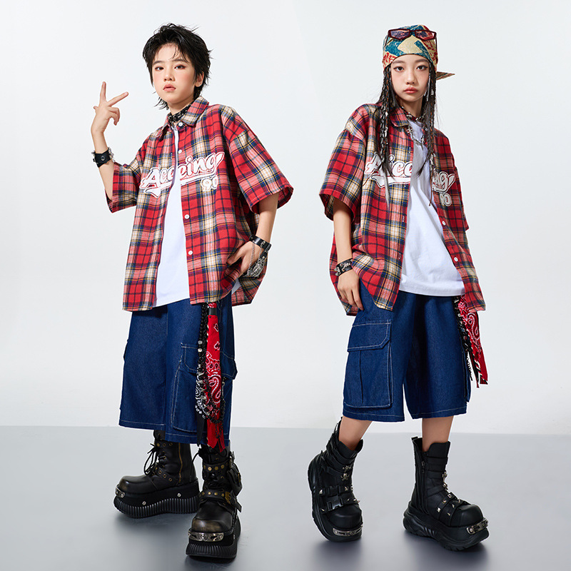 ボーイズ社交ダンスヒップホップダンス衣装ガールズルーズチェッ - Street Fashion For Boy のレビューと価格