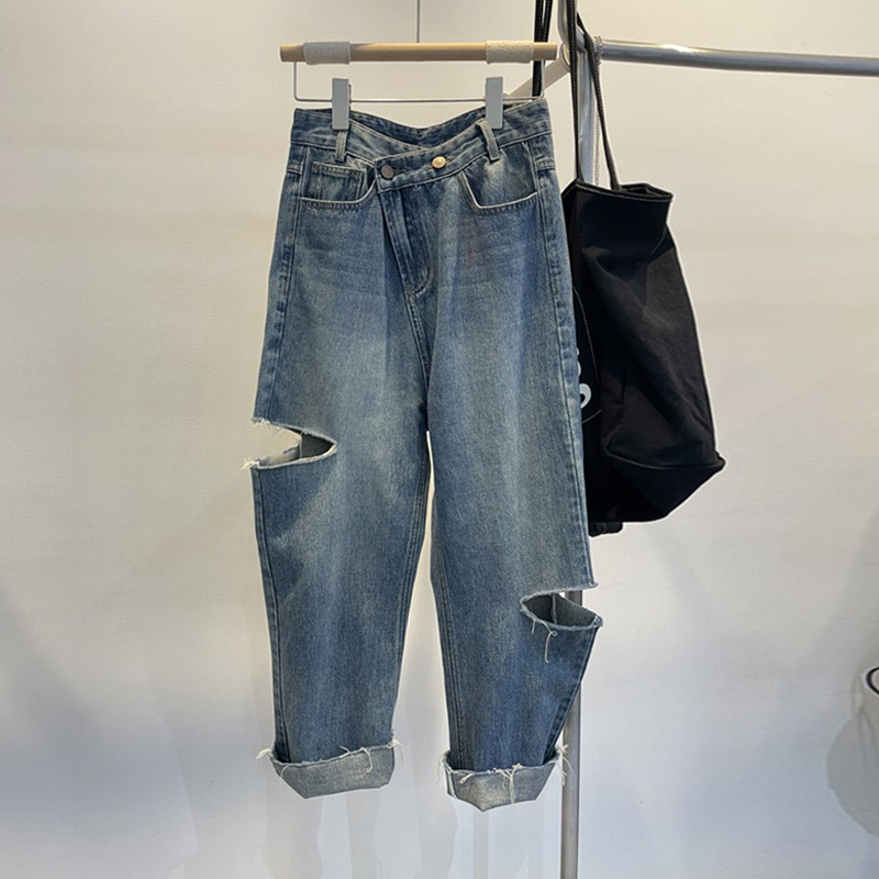 夏の女性の破れたジーンズハイウエストジッパーホール足首までの - Street Fashion Jeans のレビューと価格
