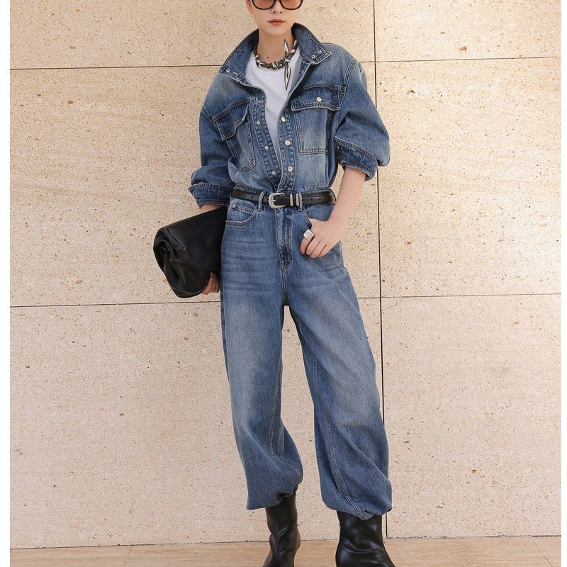 レトロファッション万能デニムジャンプスーツ レディース 新作 - Street Fashion Jeans のレビューと価格