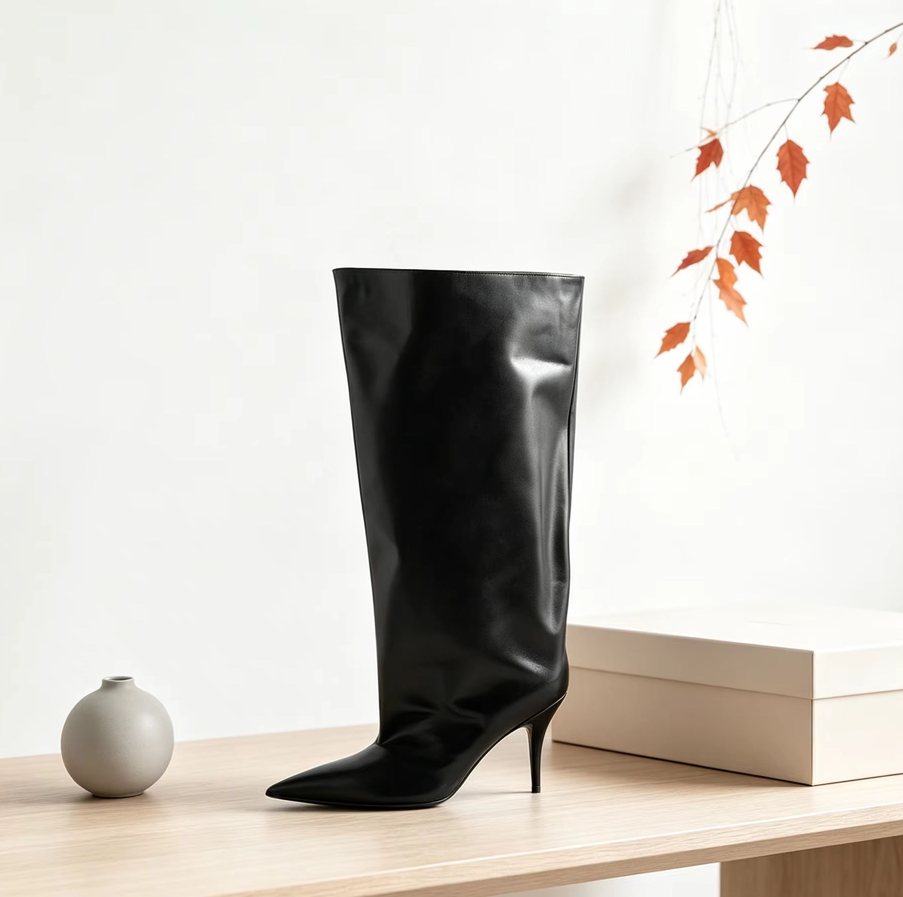 スラウチワイドカフニーハイブーツ、ポインテッドトゥ、スティレ - Street Fashion Winter のレビューと価格