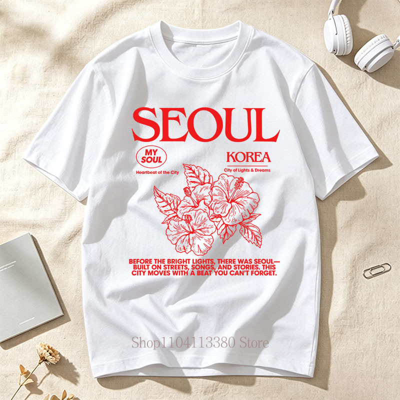 韓国スタイルソウルハイビスカスプリント Tシャツ女性のための - Street Fashion Of Seoul のレビューと価格
