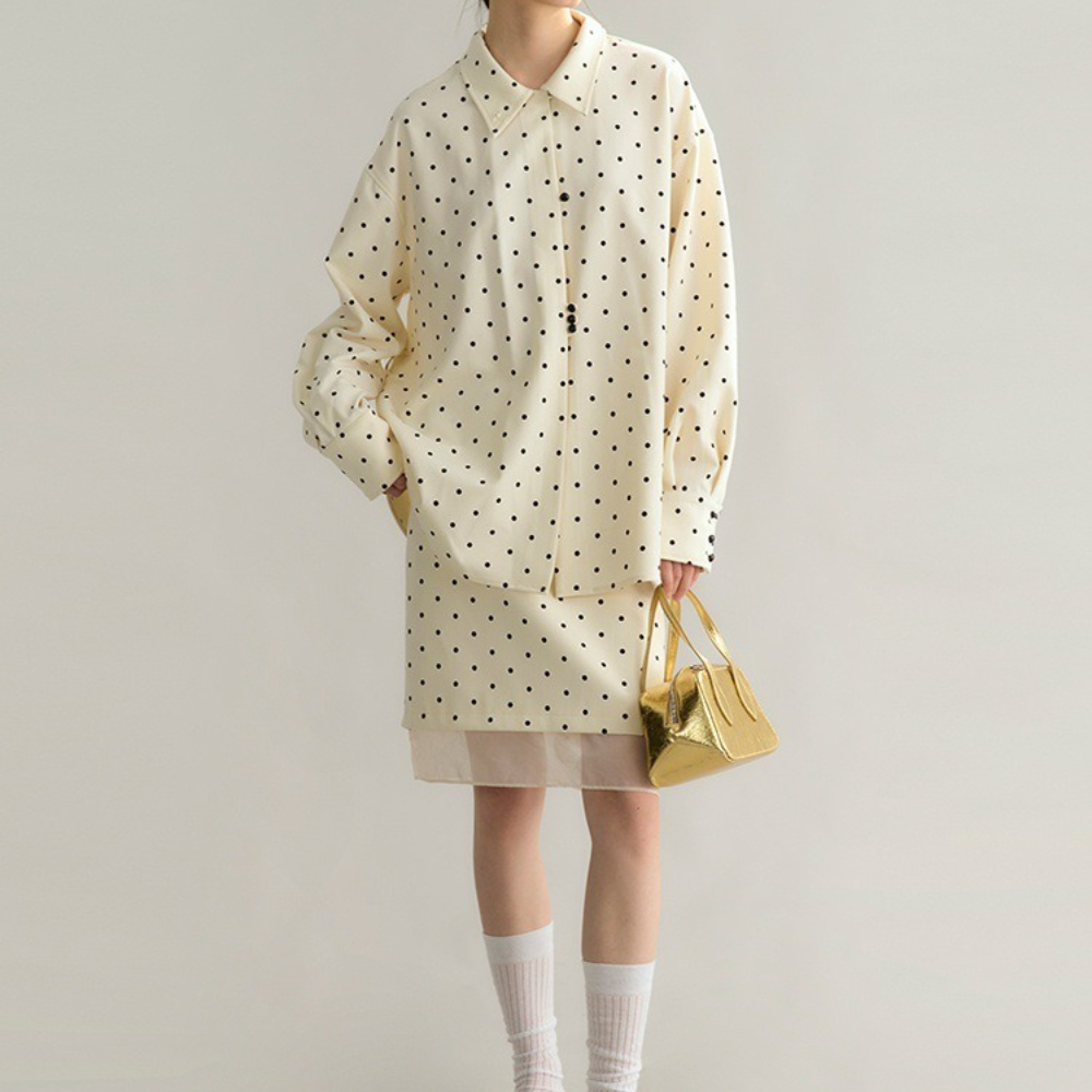 TWOTWINSTYLE ベージュ スプライスドットプリント - French Street Fashion のレビューと価格