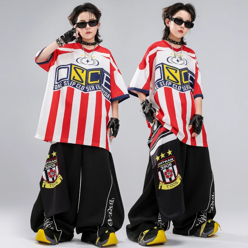 ファッションストリートダンス服男の子用ストライプ Tシャツカ - Street Fashion For Boy のレビューと価格