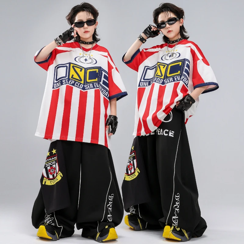 ファッションストリートダンス服男の子用ストライプ Tシャツカ - Street Fashion For Boy のレビューと価格