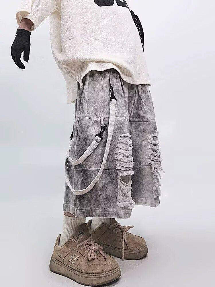 レトロヒップホップメンズリップドジーンズ夏アメリカンカジュア - Street Fashion Jeans のレビューと価格