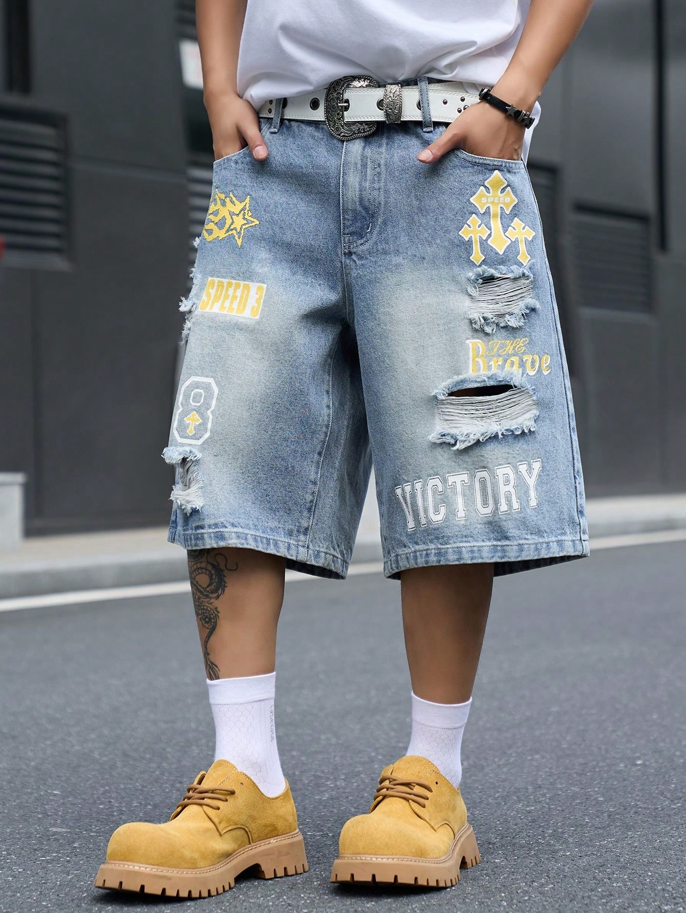 メンズ ルーズフィット デニム バミューダ ショーツ、ヴィン - Street Fashion Jeans のレビューと価格
