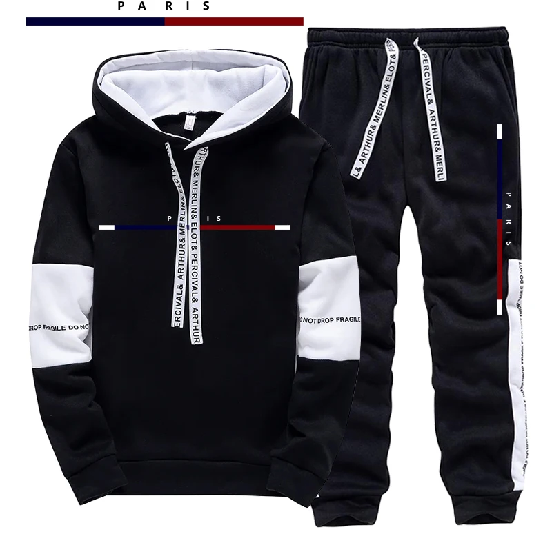 パリファッションプリントメンズセット/パーカー/パンツ秋のデ - Street Fashion Outfit のレビューと価格
