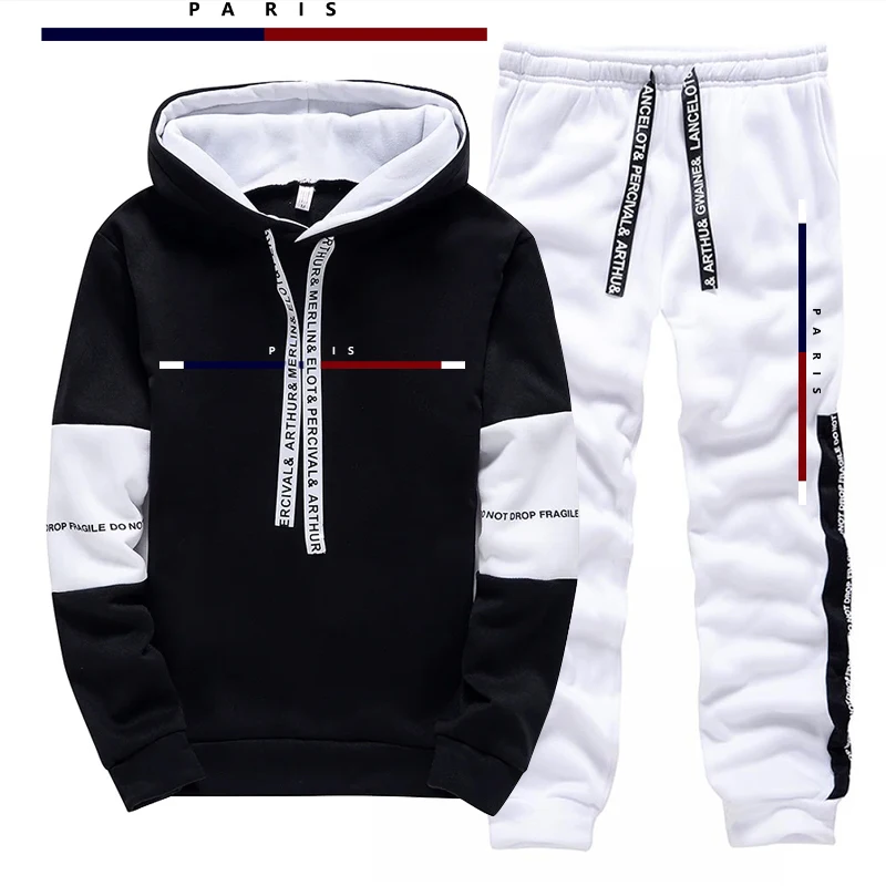 パリファッションプリントメンズセット/パーカー/パンツ秋のデ - Street Fashion Outfit のレビューと価格