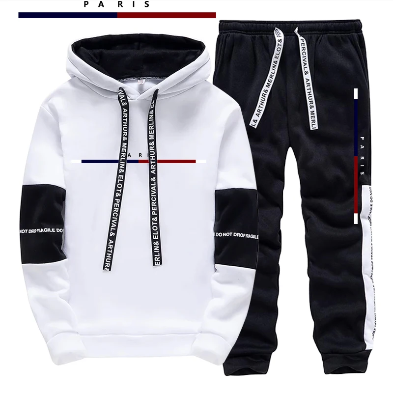 パリファッションプリントメンズセット/パーカー/パンツ秋のデ - Street Fashion Outfit のレビューと価格